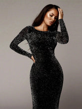 Women's Sequin Glamorous Sexy Round Neck Slim Fit Maxi Dress